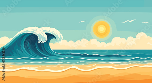 A beautiful and powerful ocean wave curling under the sun.