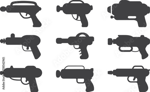 Collection of retro futuristic ray gun silhouettes