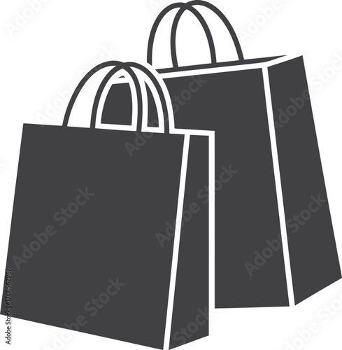 Two dark shopping bags with handles on a white background