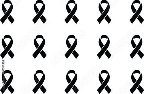 A somber pattern of black awareness ribbons symbolizing grief and remembrance