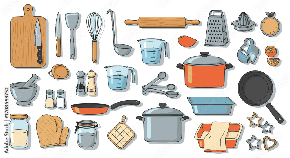 Obraz premium Kitchen Gadgets and Cookware vector set