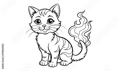Smokey Cat, kids line art doodle pattern design t shirt design silhouette and vector, detailed illustration, perfect for relaxation, stress relief, adult coloring books, printable art therapy.