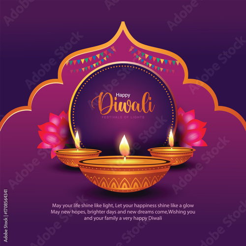 Indian festival of lights Happy Diwali, holiday Background, Diwali celebration greeting card, abstract vector illustration design.