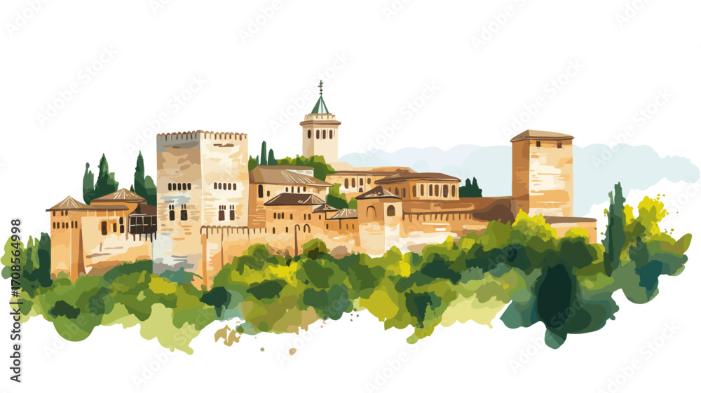 Fototapeta premium Alhambra. Alhambra watercolor vector illustration