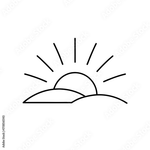 Sunrise over hills simple line on transparent background