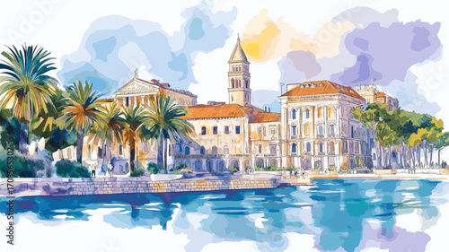 Diocletian's Palace. Diocletian's Palace watercolor vector illustration