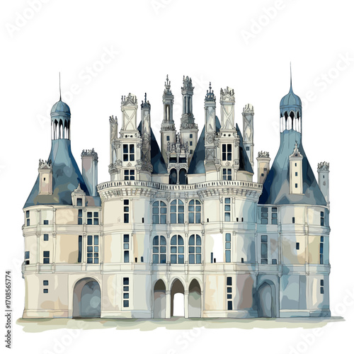 Chateau de Chambord . Chateau de Chambord  watercolor vector illustration