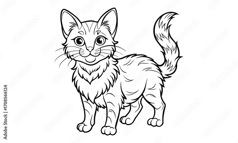 Obraz premium Smokey Cat, kids line art doodle pattern design t shirt design silhouette and vector, detailed illustration, perfect for relaxation, stress relief, adult coloring books, printable art therapy.