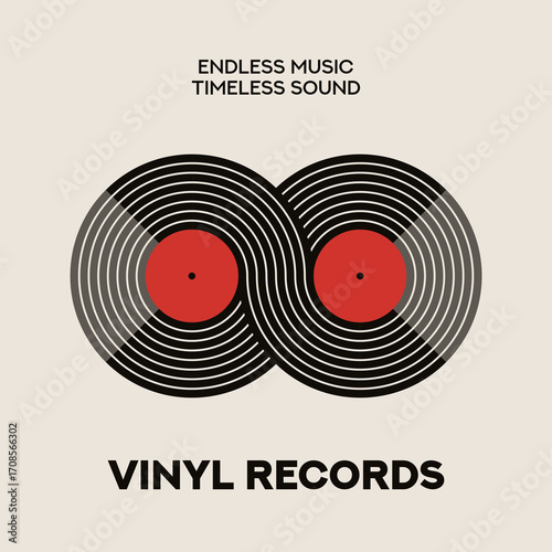 Vinyl Record. The symbol of infinity. Music poster design template. Music cover. Music background vector illustration.	