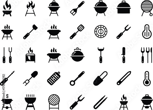 Collection of barbecue and grilling icons for culinary themes