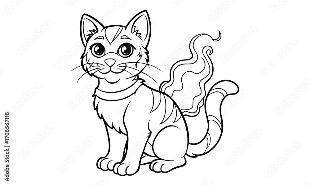 Obraz premium Smokey Cat, kids line art doodle pattern design t shirt design silhouette and vector, detailed illustration, perfect for relaxation, stress relief, adult coloring books, printable art therapy.