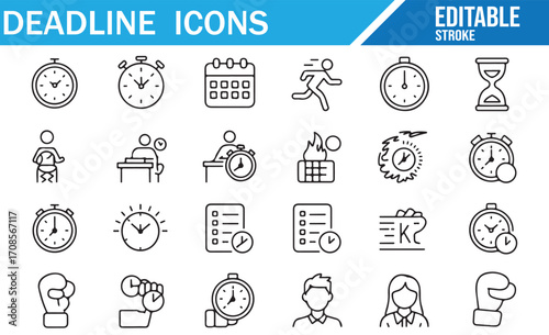 Business efficiency icons showing stress, performance, and time tracking tools