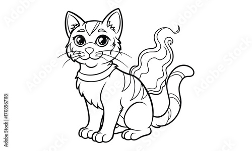 Smokey Cat, kids line art doodle pattern design t shirt design silhouette and vector, detailed illustration, perfect for relaxation, stress relief, adult coloring books, printable art therapy.