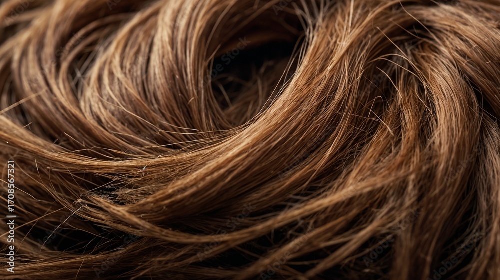 Fototapeta premium Close up of healthy brown hair strands showing texture and shine