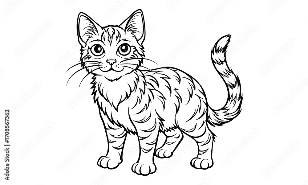 Obraz premium Smokey Cat, kids line art doodle pattern design t shirt design silhouette and vector, detailed illustration, perfect for relaxation, stress relief, adult coloring books, printable art therapy.