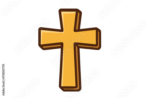 Christian cross vector icon. Cartoon style religious symbol of faith and spirituality. Holy sign for Easter, church, and bible study. Flat design catholic illustration.