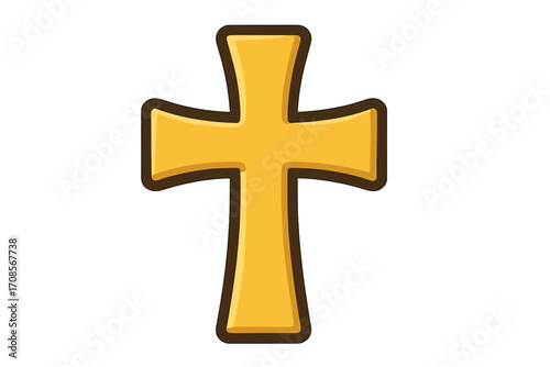 Golden cross icon, catholic symbol illustration. Flat cartoon vector design element for Easter and religious concepts. Christian faith sign isolated on transparent background.