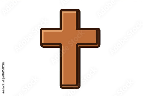 Christian cross icon. Simple brown flat vector sign for religious concepts. Symbol of faith, Christianity, and God. Holy crucifix illustration for church and Easter.