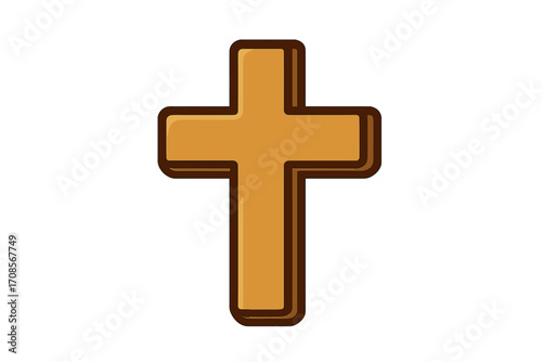 Wooden cross vector icon. Christian religious symbol of faith and salvation. Simple cartoon illustration for church and Bible concepts. Holy crucifix sign for Easter celebration.