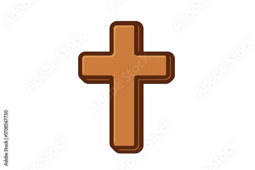 Wooden cross icon. Christian religious symbol of faith. Cartoon vector illustration for church, crucifix design. Holy spiritual sign of God, Jesus, and Christianity.