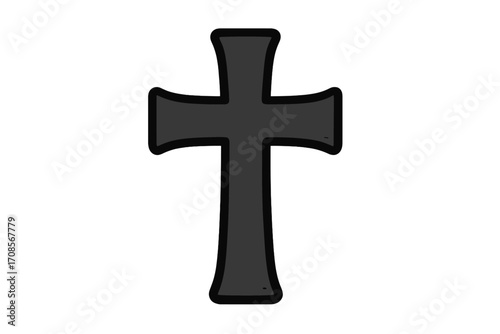 Christian cross icon silhouette. Black vector graphic of a religious symbol. Faith, crucifix, and spirituality concept. Simple church and Jesus Christ sign isolated. Holy.