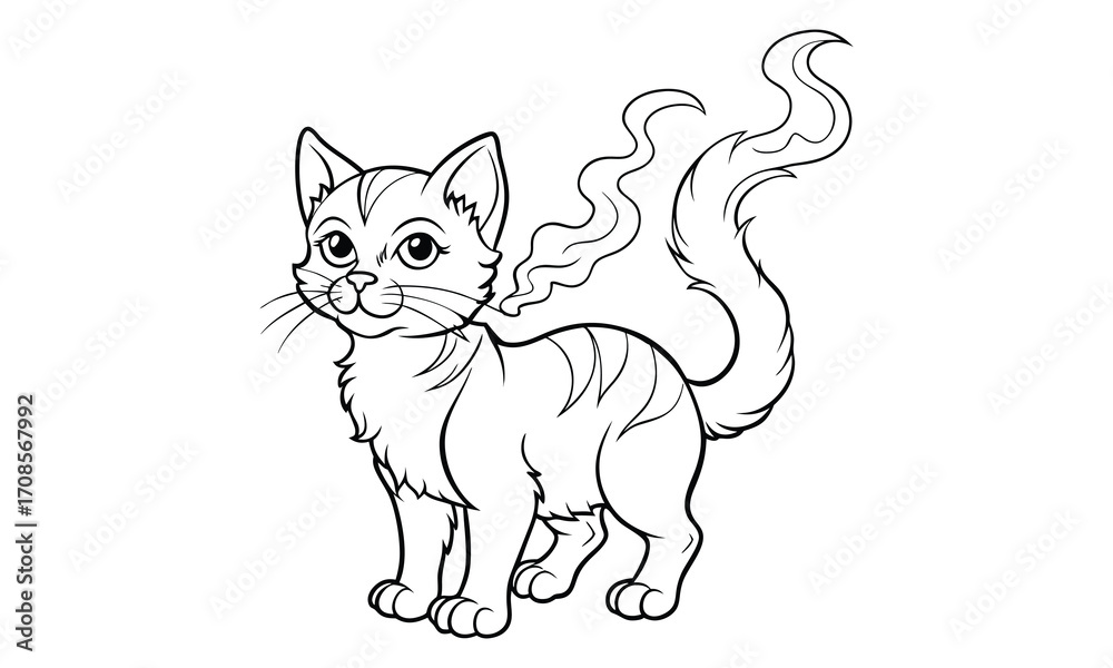 Obraz premium Smokey Cat, kids line art doodle pattern design t shirt design silhouette and vector, detailed illustration, perfect for relaxation, stress relief, adult coloring books, printable art therapy.