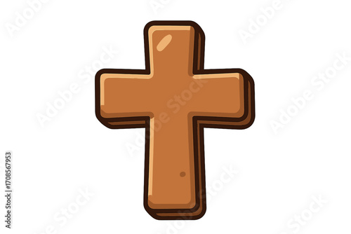 Wooden cross vector icon. Christian religion symbol of faith and salvation. Protestant or Catholic crucifix illustration. Holy spiritual sign for church, Easter, or Bible study.