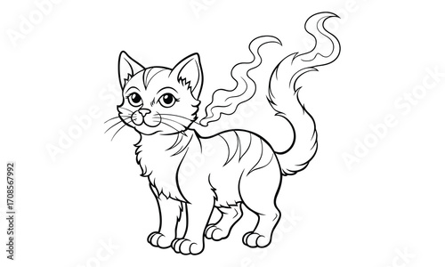 Smokey Cat, kids line art doodle pattern design t shirt design silhouette and vector, detailed illustration, perfect for relaxation, stress relief, adult coloring books, printable art therapy.