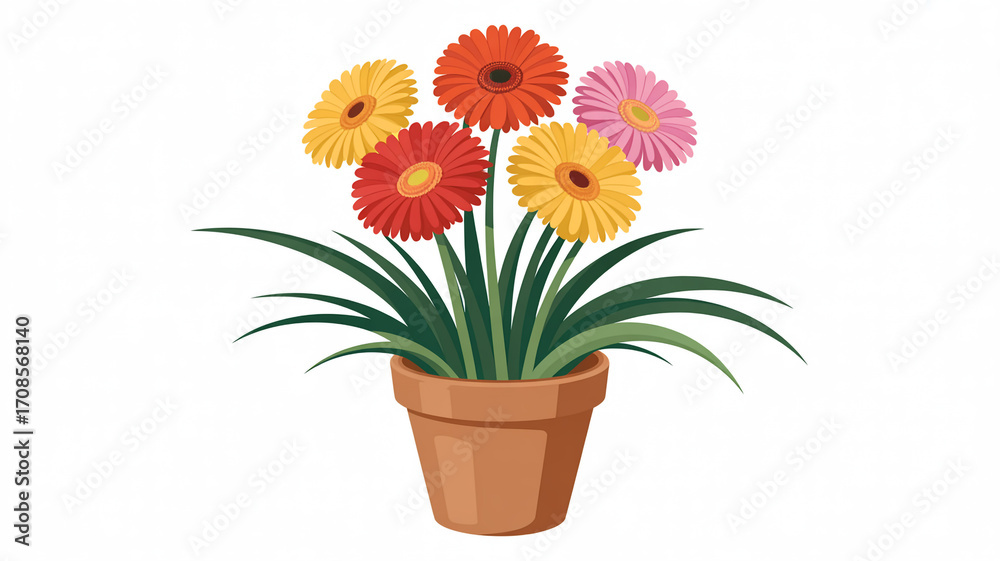 Fototapeta premium Colorful gerbera daisies in terracotta pot gerbera daisy flower