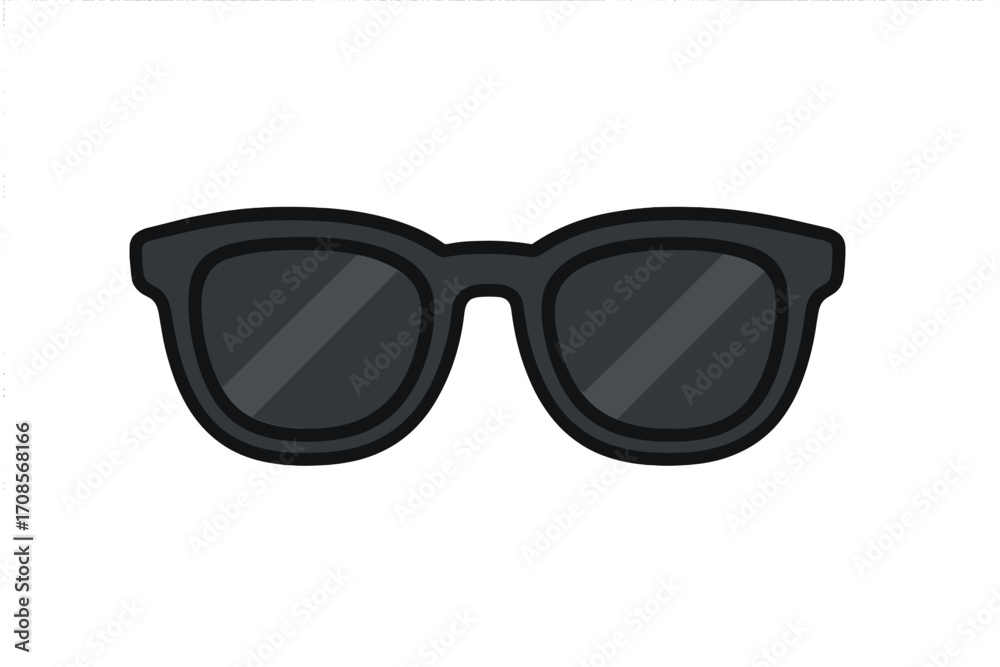 Fototapeta premium Sunglasses icon vector illustration. Black eyeglasses symbol for summer fashion. Sun protection accessory. Simple flat cartoon design element isolated on white background. Stylish eyewear.