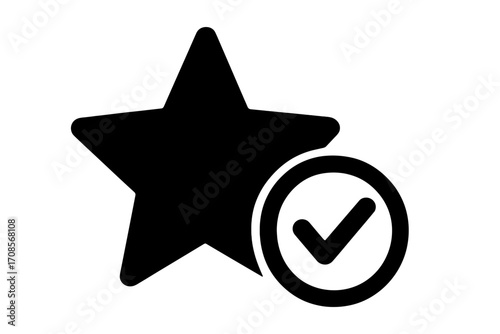 Star and check mark icon. Favorite, best choice, and quality assurance concept. Verified or certified symbol. Approval and recommendation sign. Rating, review, and success.