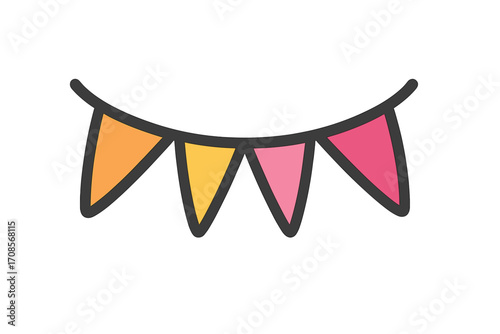 Colorful party bunting flags garland for celebration. Vector illustration for birthday, festival decor. Hanging pennant banner icon for holiday event invitation or greeting card.