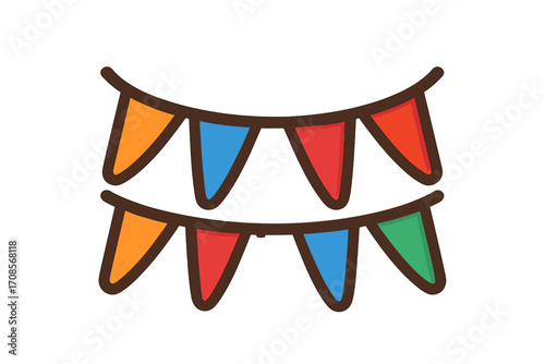 Colorful party bunting flags garland. Festive decoration for birthday, holiday, carnival or event. Simple flat vector icon illustration. Pennant banner for celebration design.