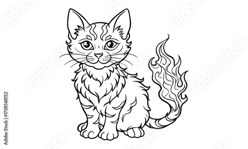 Smokey Cat, kids line art doodle pattern design t shirt design silhouette and vector, detailed illustration, perfect for relaxation, stress relief, adult coloring books, printable art therapy.