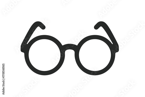 Eyeglasses icon for vision and optics. Round glasses silhouette. Hipster accessory. Geek fashion and nerd style. Intellectual symbol. Spectacles illustration. Retro eyewear vector.
