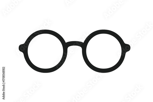 Round eyeglasses icon. Black glasses silhouette vector illustration. Vintage spectacles symbol for optic store. Retro hipster or nerd geek style eyesight concept.