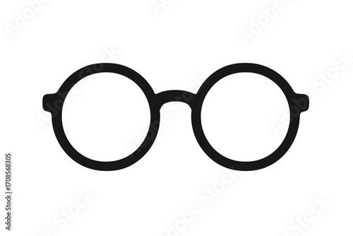 Round glasses icon. Nerd and hipster style eyeglasses silhouette. Geek fashion accessory symbol. Optical frame for vision. Smart intellectual or professor concept vector.