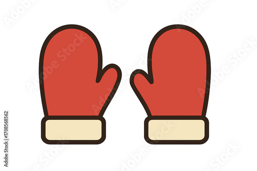 Red mitten icon flat style gloves symbol vector cartoon illustration with transparent background winter handwear warm cozy accessory set collection