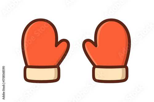 Cartoon style mitten icon with gloves symbol, vector illustration of warm winter gloves, cozy handwear clipart with transparent background, ordered set of mittens