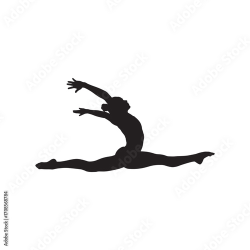 Silhouette of Female Gymnast or Dancer in Split Leap Pose Athletic Performance Illustration