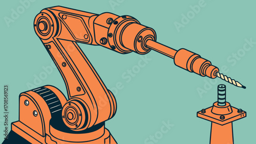 Industrial robotic arm drilling machine vector illustration for manufacturing automation and engineering