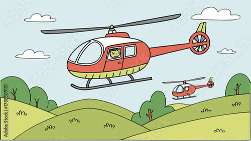 Cartoon helicopter illustration for kids children's book aviation transportation vehicle flying adventure travel