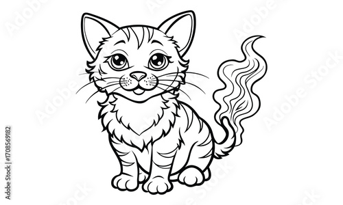 Smokey Cat, kids line art doodle pattern design t shirt design silhouette and vector, detailed illustration, perfect for relaxation, stress relief, adult coloring books, printable art therapy.