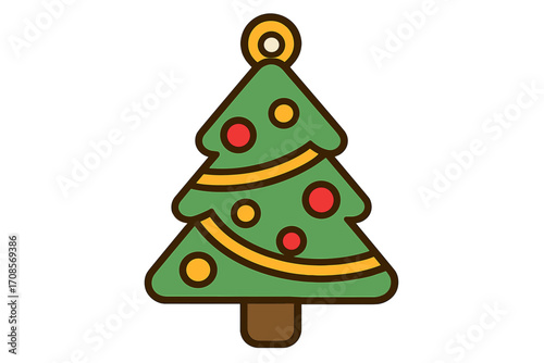 Wallpaper Mural Christmas tree icon decorated with red and yellow baubles, golden garland, flat style cartoon vector illustration, festive holiday decoration, transparent background Torontodigital.ca