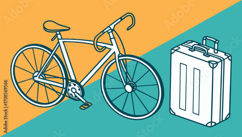 Bike and luggage vector illustration for travel and vacation planning graphic design element asset pack