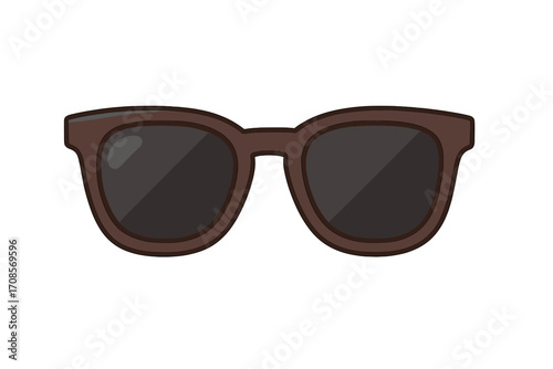 Stylish brown sunglasses vector illustration, flat design summer eyewear icon, cartoon transparent background, sun protection accessories, trendy fashion glasses set