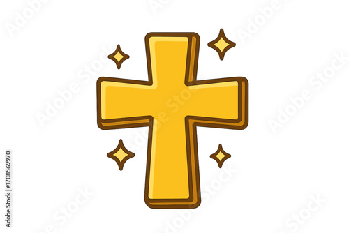Wooden cross symbol flat icon, vector cartoon illustration with transparent background, religious Christian symbol, faith and spirituality concept, simple wooden crucifix design