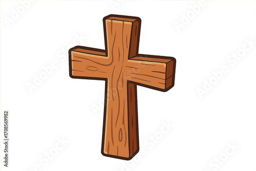 Wooden cross symbol flat icon, religious Christian cross vector illustration, simple cartoon style, transparent background, church sign, spiritual and faith concept graphic