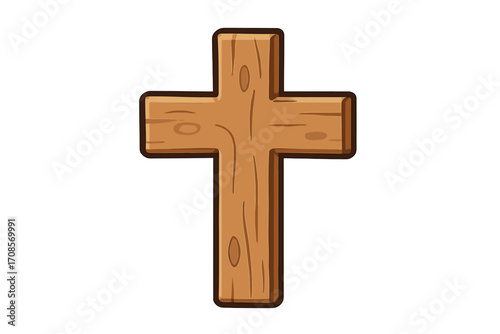Wooden cross symbol flat design vector cartoon illustration with transparent background, religious icon, Christian symbol, faith concept, wooden texture, spiritual sign, isolated graphic element
