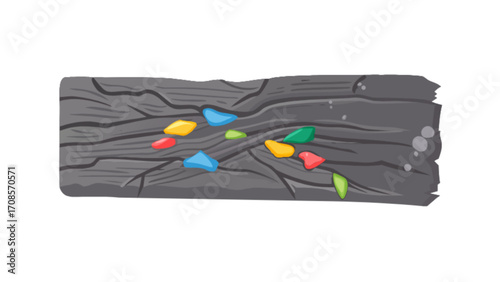 Cartoon wood plank with colorful gems vector illustration for game asset design and decoration use